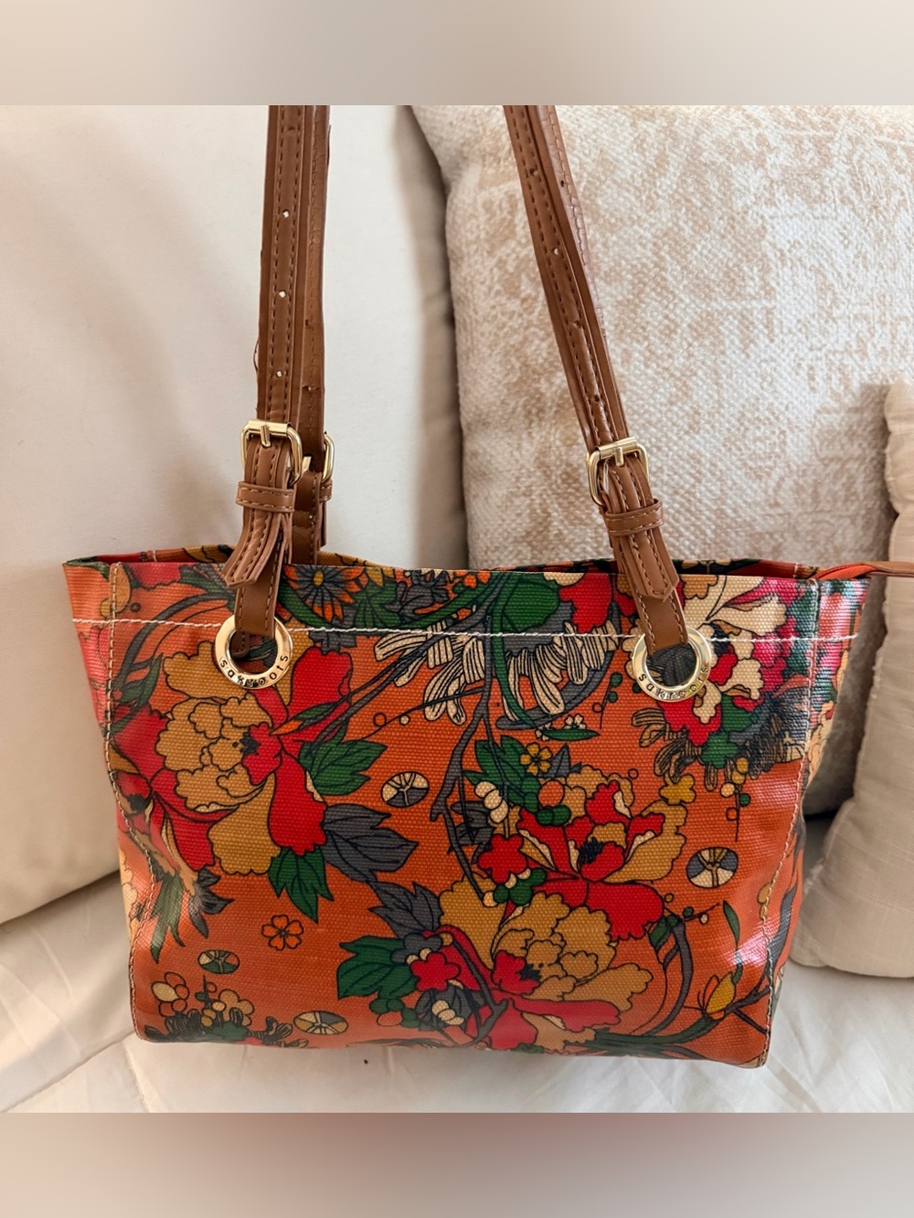 Sak Roots Artist Circle Coated Fall Canvas Bag Tote 17” X 15” Adjustable Strap
